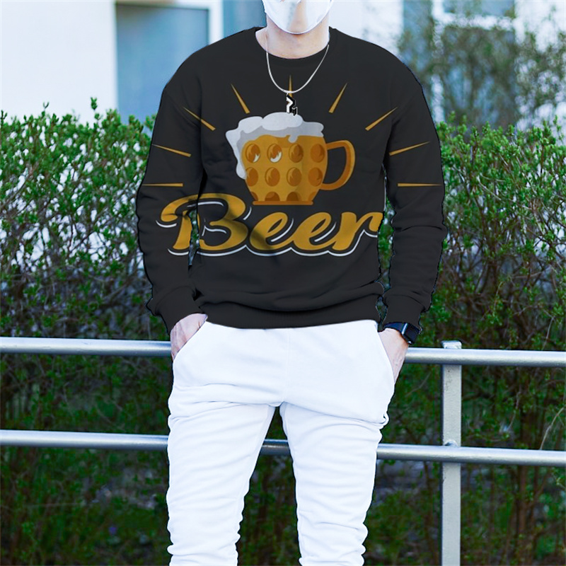 Color Beer Printed Pattern Men's 3D Printed T-shirt Visual Impact Party Top Streetwear Round Neck High Quality Long Sleeve Designer XL, White;black 
Color Beer Printed Pattern Men's 3D Printed T-shirt Visual Impact Party Top Streetwear Round Neck High Quality Long Sleeve Designer XL, White;black