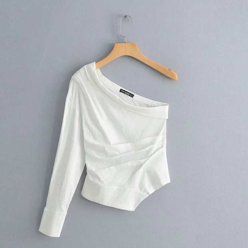 Asymmetric Women Pleated Shirt Casual White Long Sleeve Blouse Summer Style Skew Collar Chic Tops Streetwear Chemise S5526 210721, As pic
Asymmetric Women Pleated Shirt Casual White Long Sleeve Blouse Summer Style Skew Collar Chic Tops Streetwear Chemise S5526 210721, As pic