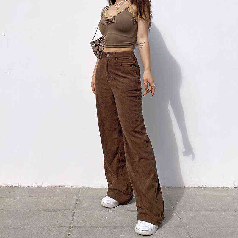 Brown Corduroy Pants Women Harajuku Cargo Y2K Retro Trousers Spring Low Waisted 90S Streetwear Oversize 3XL 211115