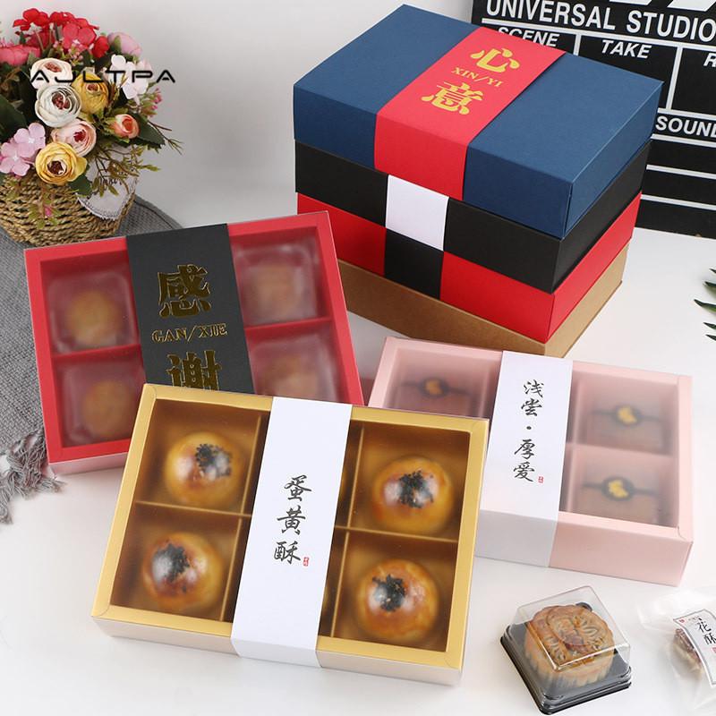Gift Wrap 100Pcs Cake Drawer Kraft Paper Packing Box Transparent Window Boxes DIY Handmade Mooncake