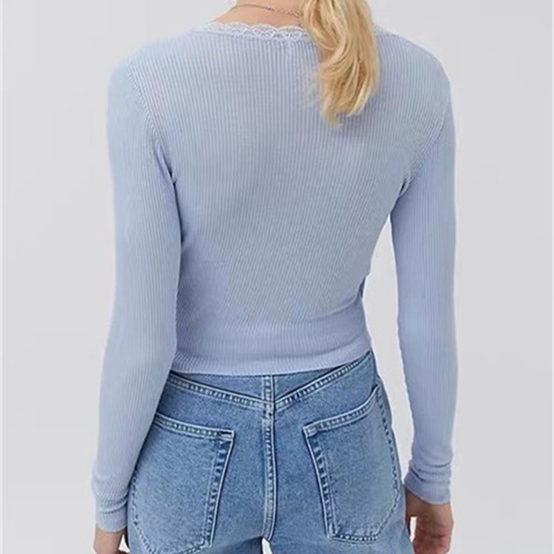 Vintage Spliced Lace Cross V neck Tie Bow Rib Crop Cardigan Women Elegant Hem Bandage Sweater Long sleeve Short Jumper 210429