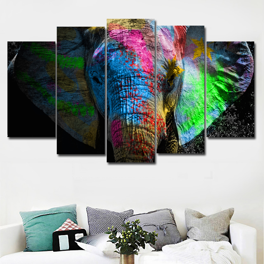 5 Panels Colorful Elephant Animals Art Canvas Painting Posters Prints On Canvas Wall Picture For Home Decor Wall Art