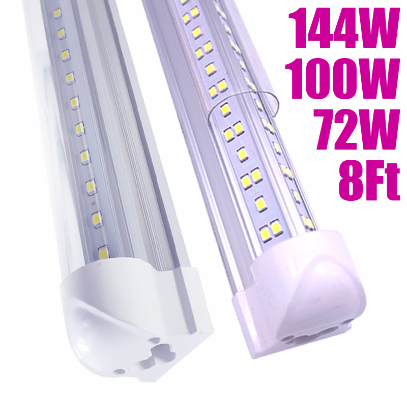LED Integrated Tube Light, T8 Shop Lights, Hanging or Surface Mount, High Output, 100Watt 10000 Lumens, 6500K Cold White , 8 Feet, 25 Pack