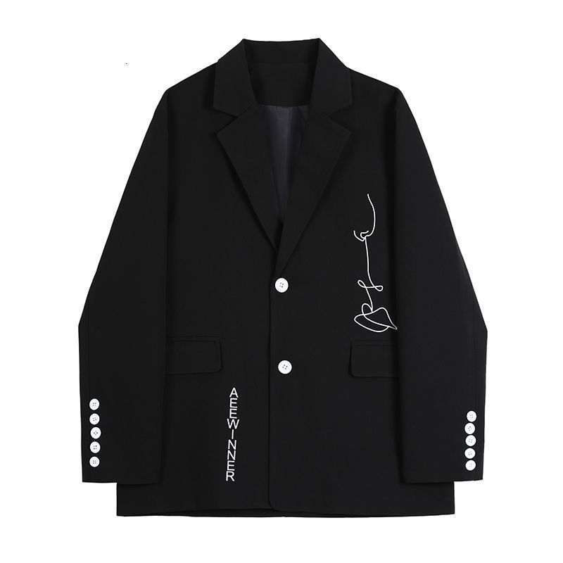 IEFB Men's Korean Trend Black Suit Jackets Casual Temperament Chic Single Breasted Print Blazer Long Sleeve Tops 9Y7765 210524