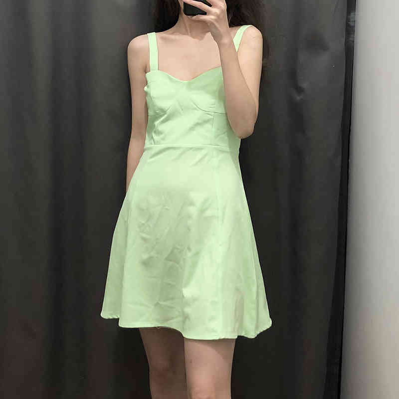 Sexy Spaghetti Strap Mini Party Dress Summer Solid A Line es Backless Holiday Beach Women Ropa Mujer 210515