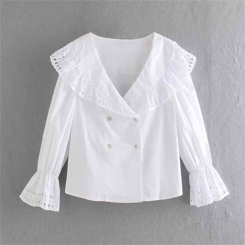 Casual Women Embroidered Hollow Out White Blouse Tops Spring Flare Sleeve Preppy Style Sweet Cotton Shirts 210603
Casual Women Embroidered Hollow Out White Blouse Tops Spring Flare Sleeve Preppy Style Sweet Cotton Shirts 210603