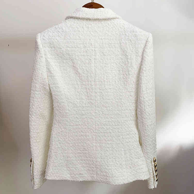 HIGH STREET Newest Fall Winter Jacket Women's Double Breasted Lion Buttons Slim Fitting Tweed Blazer 210330