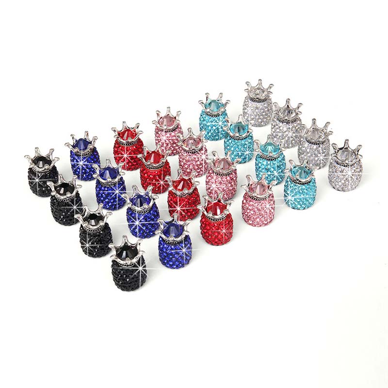 Car Wheels Tire Valves Stem Cap Diamond Bling-Bling Crown Dustproof Rhinestone Tyre Wheel Valve Caps Motorcycle Auto Accessories 4Pcs