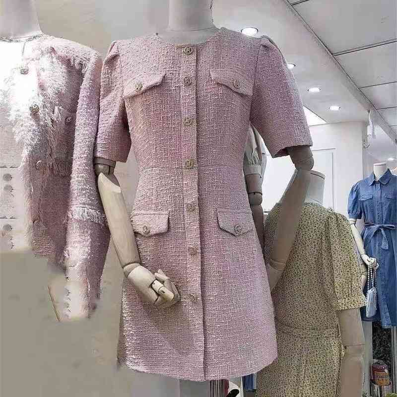 Women Summer Tweed Office Party Dresses Arrival Fashion Vintage Dress Robe Femme Vestidos 210520