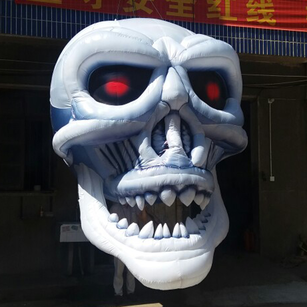 Crazy Halloween decoration giant inflatable skull head hanging skeleton model with internal blower for event stage advertising