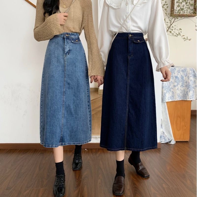 Nomikuma Autumn Women Jeans Skirt New Korean High Waisted Demin Skirts Causal Split A-line Faldas Mujer Moda 6C494 210427