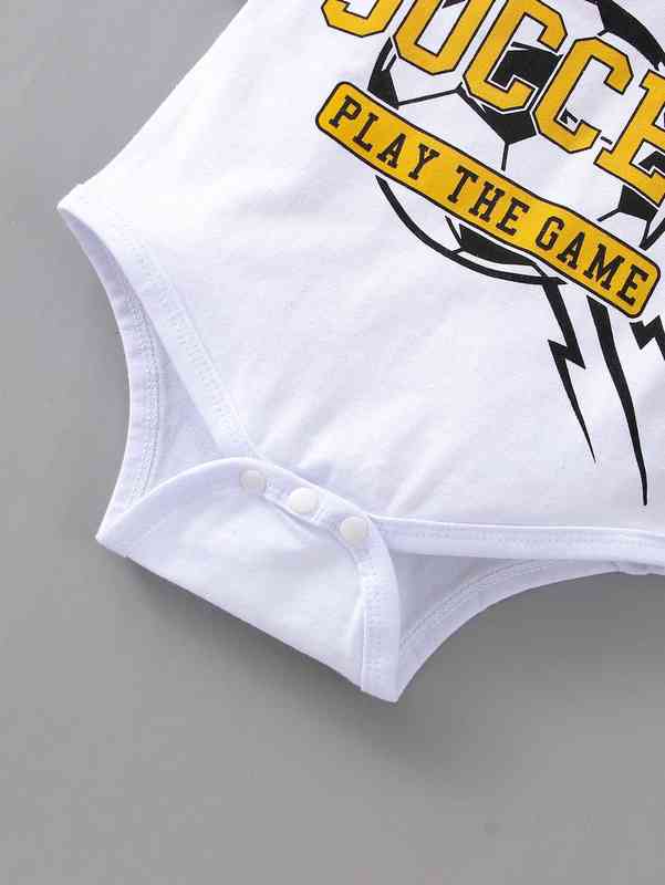 Baby Slogan & Soccer Print Contrast Side Seam Bodysuit SHE