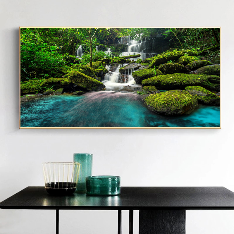Landscape Poster Waterfall Prints Canvas Painting Wall Art Pictures for Living Room Modern Home Decor Tree Stone Scenery Cuadros