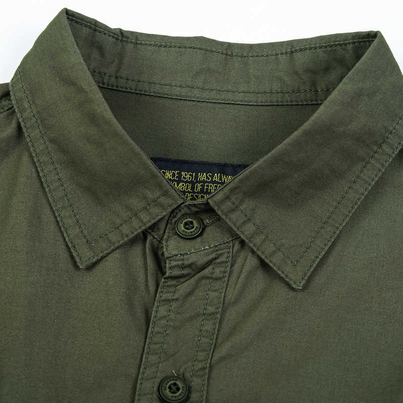 Military Men's Shirt 100% Cotton Summer Solid Short Sleeve Men's Shirt Business Casual Fashion Tops High Quality Slim Shirt Men 210603