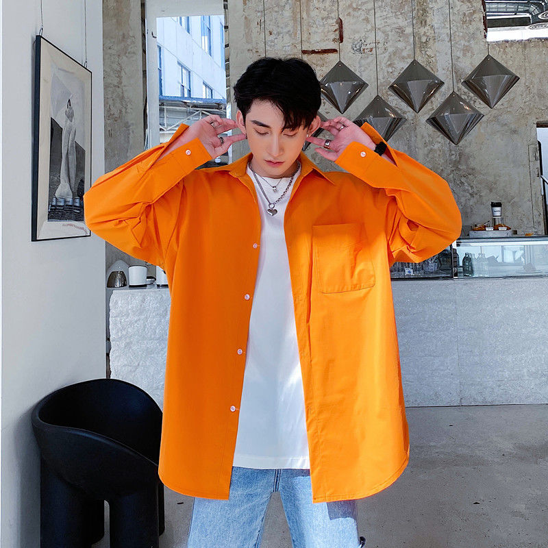 IEFB /men's wear Two-wear shirt male's fashionable bright color hollow out long sleeve shirt korean style tops 9Y2781 210524