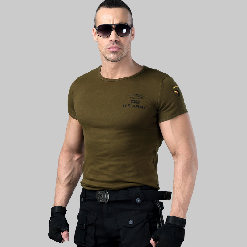 Men's Army T Shirt Summer Military Cotton T-shirt Body Sculpting Short Sleeve High Elasticity Stretch Slim Fit Male Tshirt 210518