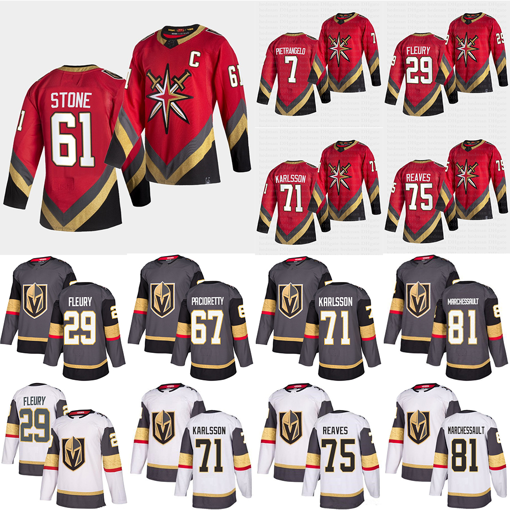 

2021 Vegas Golden Knights hockey jersey 61 Mark Stone 29 Marc Andre Fleury 75 Ryan Reaves 71 William Karlsson 81 Jonathan Marchessault jerseys, White 81