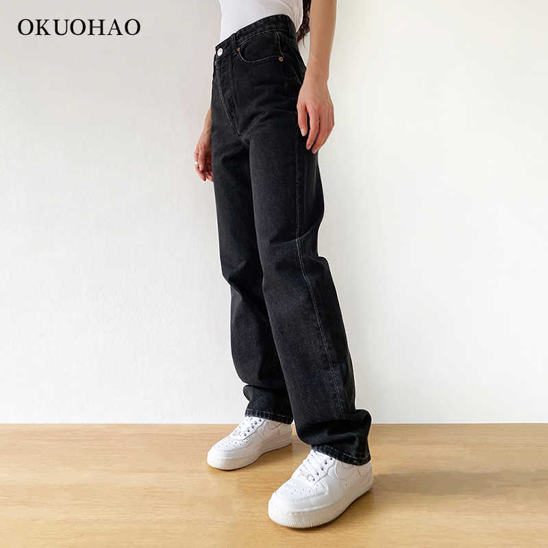 Black Jeans Woman High Waist Streetwear Baggy Mom Vintage Denim Trousers Female Washed Casual Fashion Y2k Pants 210922