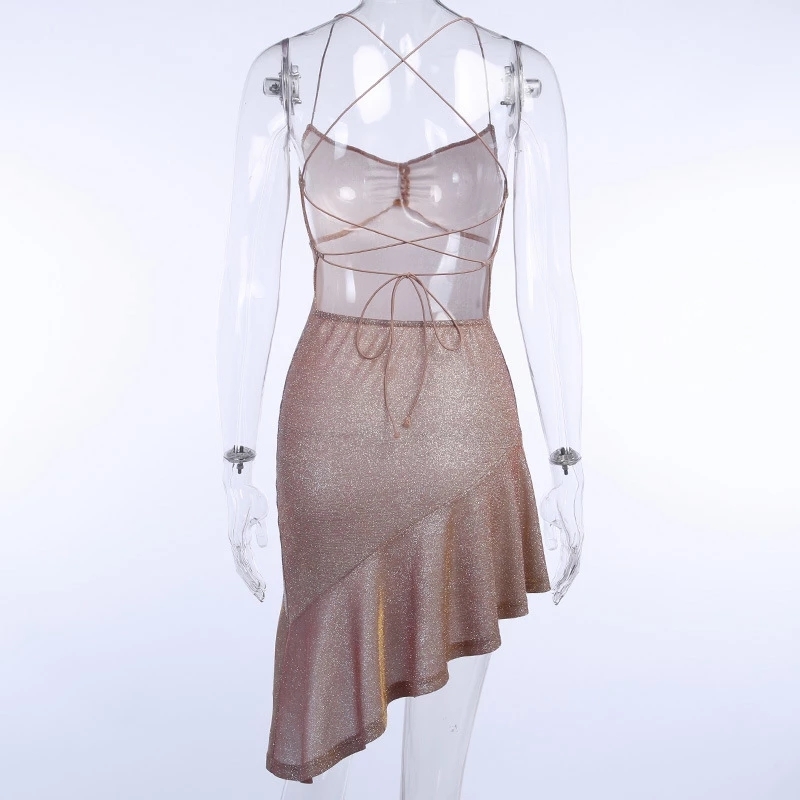Glitter Dresses for Women Straped Criss-Cross Bandage Backless Mermaid Dresses Club Wear Evening Party Sequins Dresses 210419