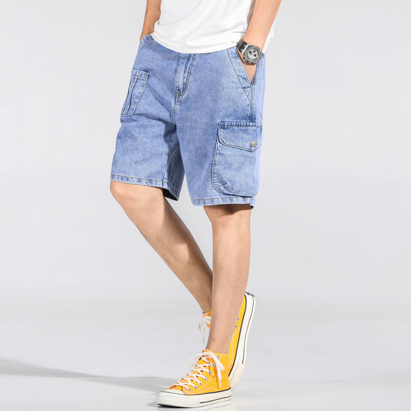 Denim Shorts Mens Big Size 5XL 6xl 7xl Washed Short Half Pant Knee Length Large Loose Bermuda Male Plus Blue Short Jeans Men 210518