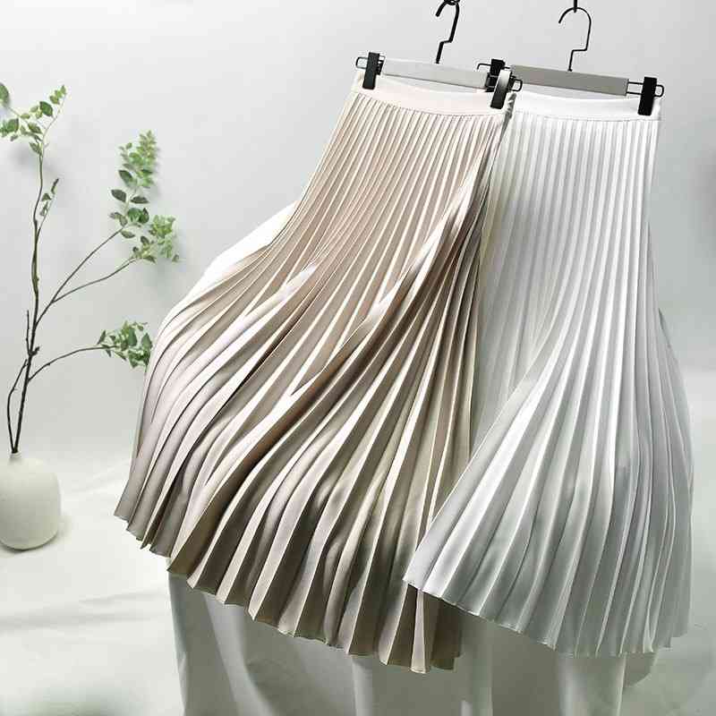 Women's Elegant Sector Pleated Twill Skirt With Chiffon Liner Female High Waist Side Zipper White Long Skirts Spring SK521 210621