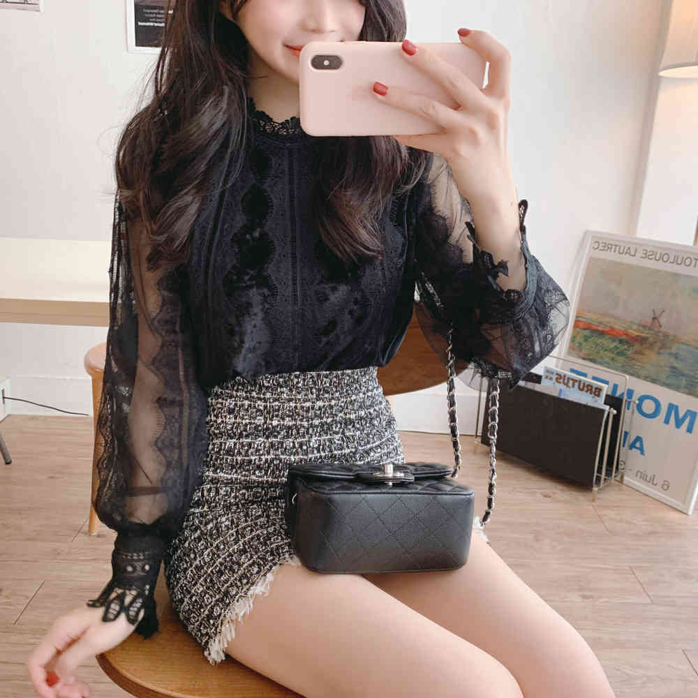 Embroidery Lace Shirt Spring femme Casual white Tops Women Long sleeve Girls Blouse Plus Size Blouses 210423