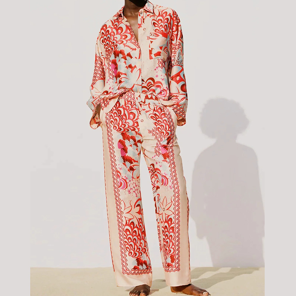 BBWM Missnight Totem Printed Straight Elastic High Waist Pants Fashion Pants Streetwear Vintage 210520