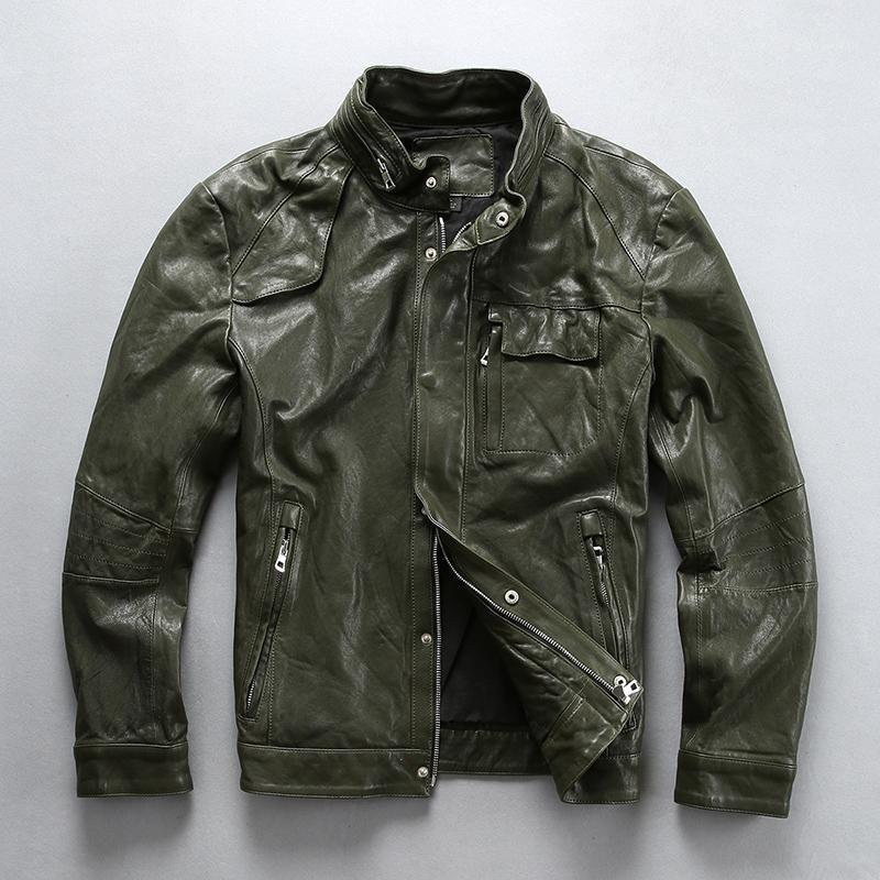 Men's Leather & Faux Fashion Sheepskin Genuine Men With Pockets Slim Fit Biker Jacket Green Stand Collar Real Coat
Men's Leather & Faux Fashion Sheepskin Genuine Men With Pockets Slim Fit Biker Jacket Green Stand Collar Real Coat