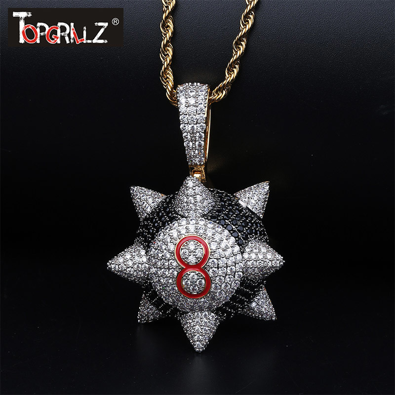TOPGRILLZ New Iced out Trippieredd Inspired Spike 8-ball Billiard Pendant Necklace With Tennis Chain Hip hop Jewelry X0509
TOPGRILLZ New Iced out Trippieredd Inspired Spike 8-ball Billiard Pendant Necklace With Tennis Chain Hip hop Jewelry X0509