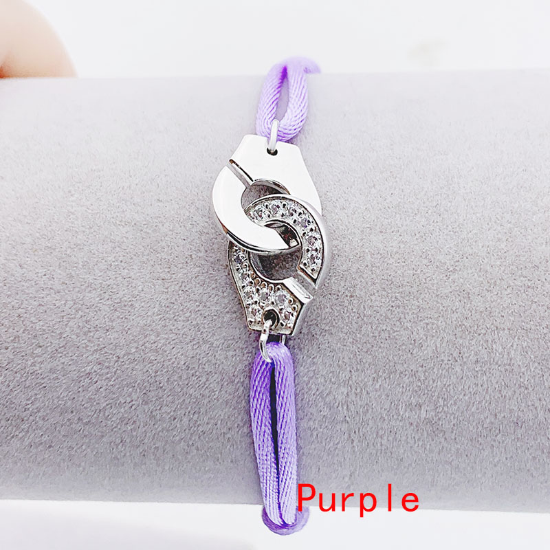 100% 925 Sterling Silver Handcuffs Bead Color Ribbon Rope Bracelet Adjustable For Men Women Couple Menottes Bangle Gift Jewelry