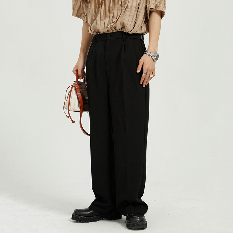 IEFB men's summer suit pants Korean casual loose straight trousers trend solid color causal wide leg pants black 9Y7447 210524