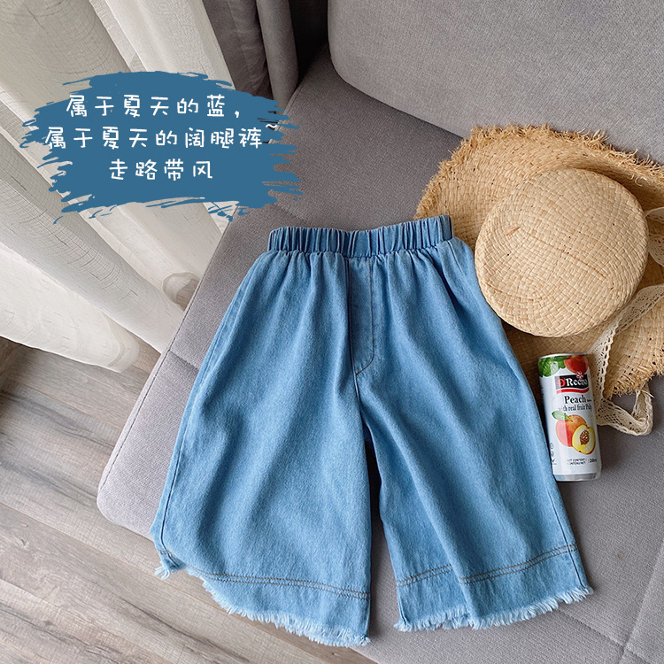 Summer girls fashion clothes sets back bowknot vest and thin wide leg denim pants 2 pcs 210508