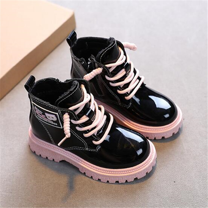 Autumn Winter kids Girls Boys Boots Soft Non-Slip Martin Boots For Children Leather Plus Velvet Fashion Ankle Boot