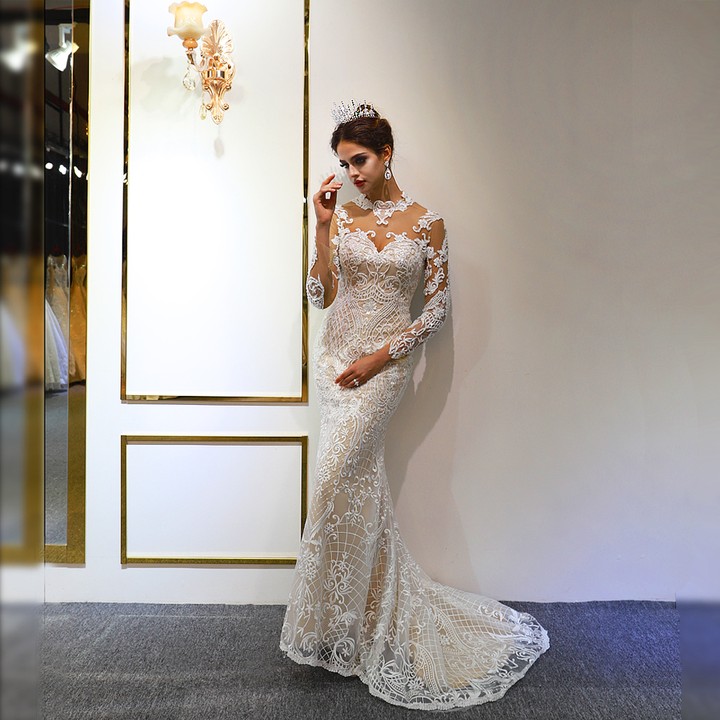 Elegant Mermaid Wedding Dress With Overskirts Dresses Illusion High Neck Long Sleeve Bridal Gowns De Soiree Turkish Couture Beads Custom Made