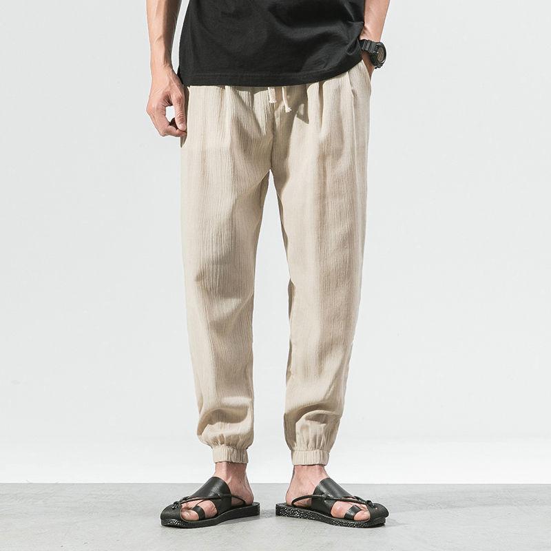 Chinese Style Harem Jogger Pants Men Cotton Linen Sweatpants Trousers Casual Lightweight Spring Summer Joggers Men's