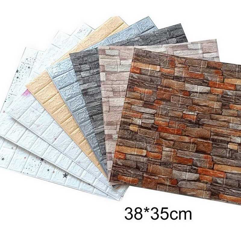 10Pcs 3D Foam Wall Stickers Self-Adhesive Tile Waterproof Foam Panel Living Room TV Background Protection Baby Wallpaper 38*35cm 210929