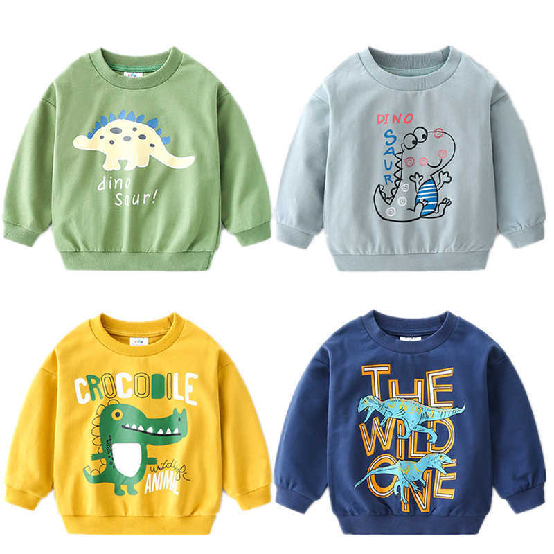 Spring Autumn Casual 2-10 Years Children Long Sleeve Animal Print Cartoon Dinosaur Pattern Kids Baby Boy Cotton Sweatshirt 210529
