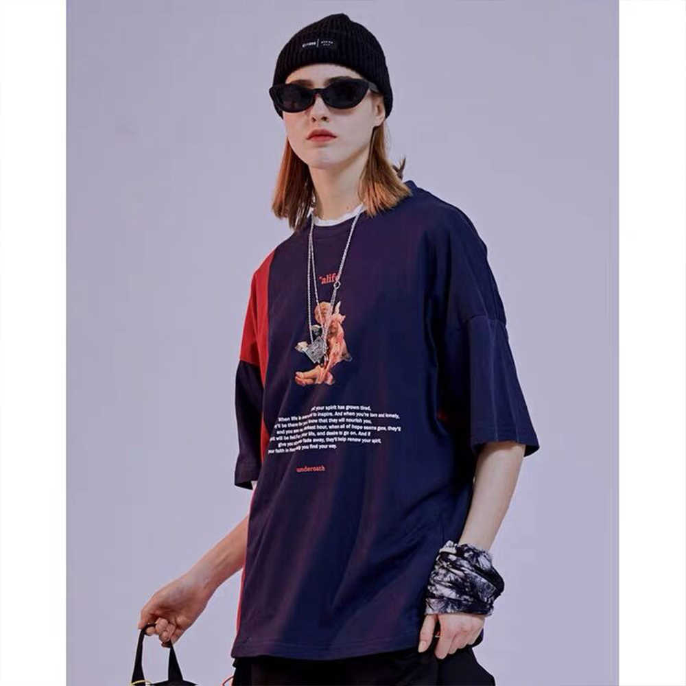LACIBLE Patchwork Harajuku Men Women T Shirt Hip Hop Streetwear T-Shirt Painting Printed Half Sleeve Loose Short Sleeve Unisex 210623