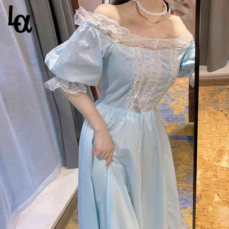 Women Elegant Solid Lace Ruffles Slim Dress Romantic Fairy Party Summer Gentle Sweet Lolita Style Princess Vestidos 210519, Blue
Women Elegant Solid Lace Ruffles Slim Dress Romantic Fairy Party Summer Gentle Sweet Lolita Style Princess Vestidos 210519, Blue