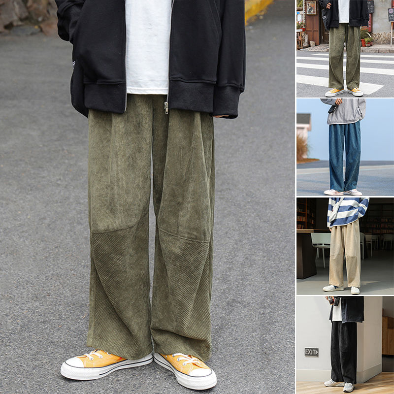Men's Loose Cargo Pants Corduroy Fabric Casual Pants Trendy Streetwear Wide Leg Pants Fashion Trousers Large Size S-2XL 210524