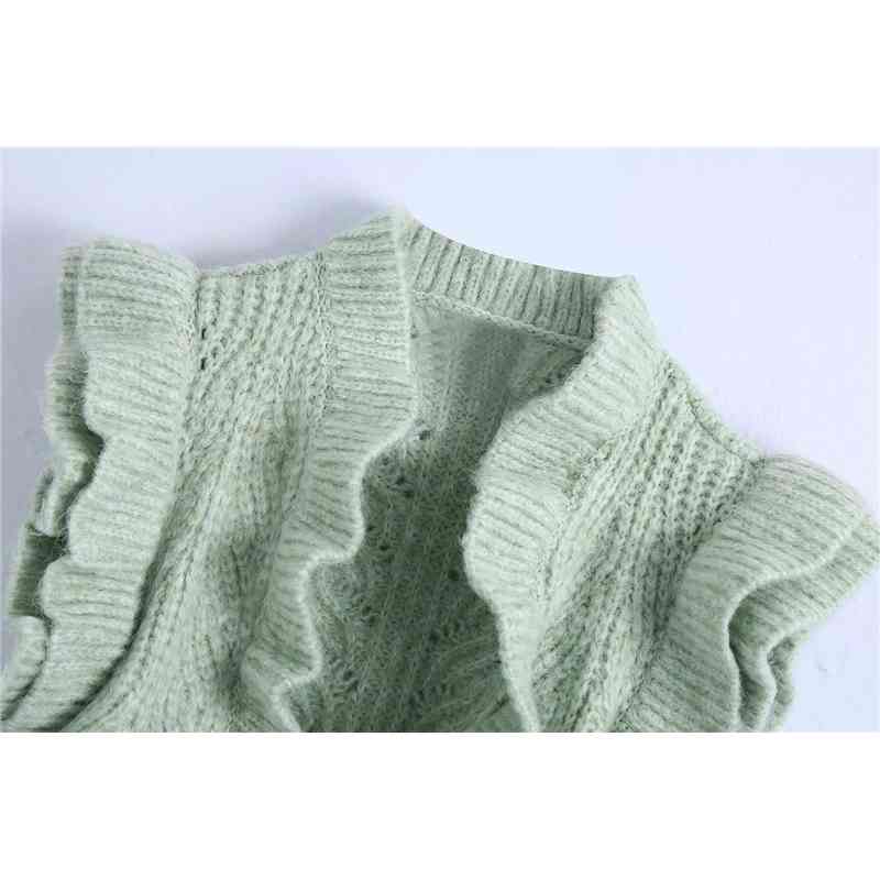 Elegant Women Cascading Ruffles Sweaters Fashion Ladies Knitted Tops Streetwear Female Chic Mint Short Cardigans 210430