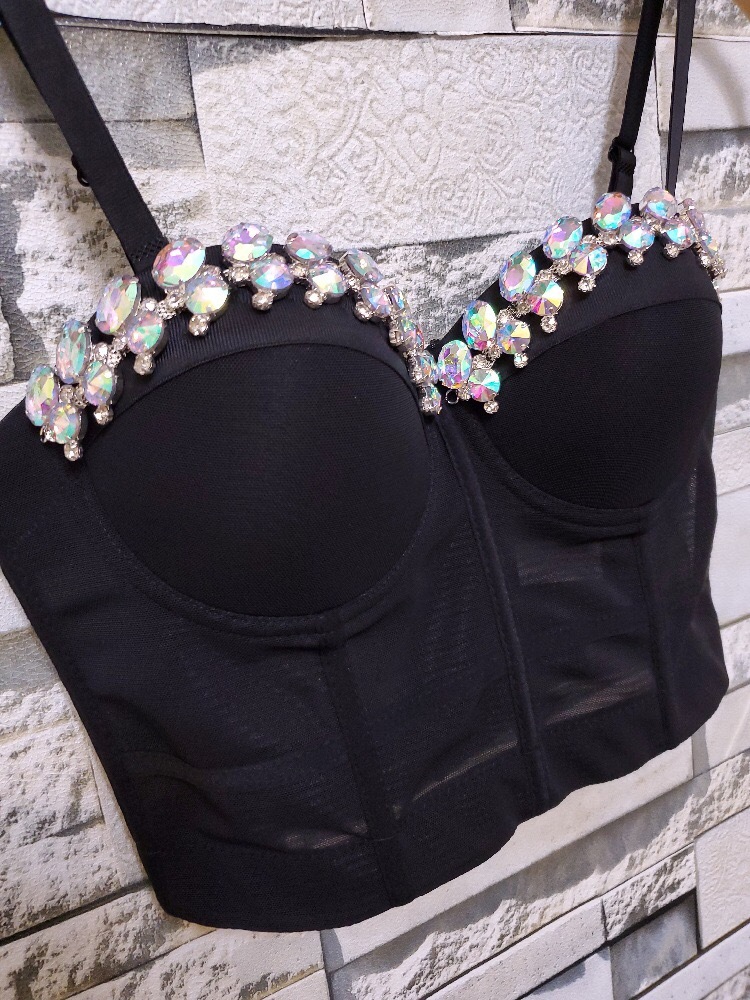 Rinestone Hand-made Cristal Pearls Bralet Corselets Women's Bustier Bra Cropped Top Wedding Bralette Vest sexy camis 210421