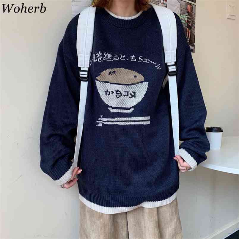 Cartoon Pattern Sweater Women's Pullover Japanese Kawaii Ulzzang Female Harajuku Clothing Girls Knitted Jumper Streetwear 210519