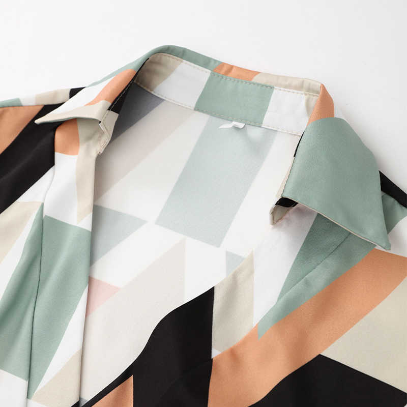 Women Dresses Summer Dot Letter Print V-Neck Three Quarter Sleeve Belt Irregular Dress Elegant Office Lady Casual Wear 210630