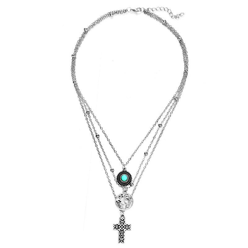 Fashion Turquoise Cross Pendant Necklaces For Women Silver Plated Choker Necklace Link Chain Jewelry Girlfriend Gift