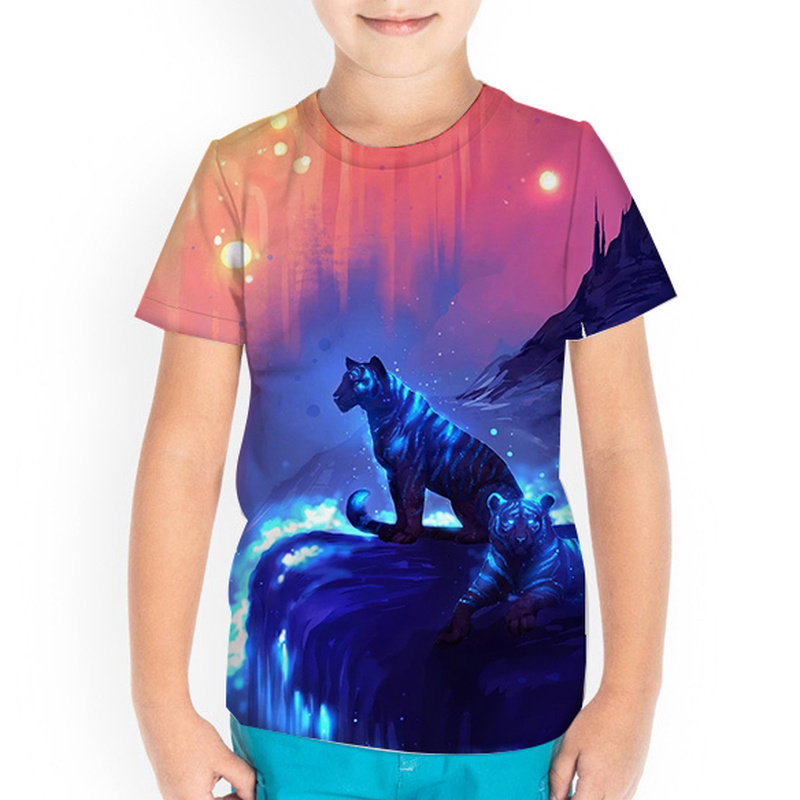 Forest King Print Children 3D Print T-shirt Animal Print Summer Daily Sweater Round Neck Short Sleeve High Quality, Blue 
Forest King Print Children 3D Print T-shirt Animal Print Summer Daily Sweater Round Neck Short Sleeve High Quality, Blue