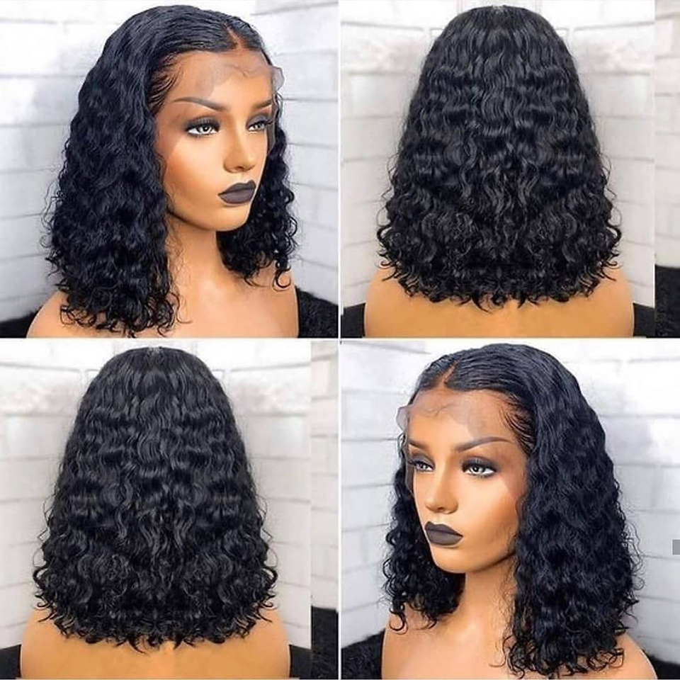 Free shipping Curly Short Bob Lace Front Human Hair Wigs Pre Plucked For Black Women Glueless Synthetic Deep Wave Wig