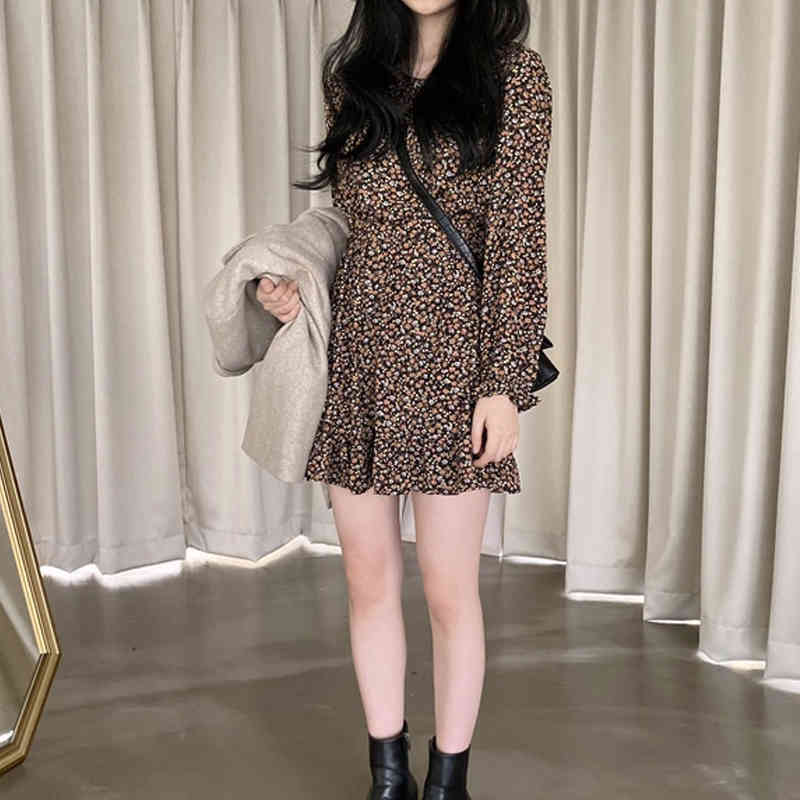Spring Summer Floral Dress Women Casual Vintage Printing Mini Puff Sleeve O Neck Party es Two Pieces 13570 210508