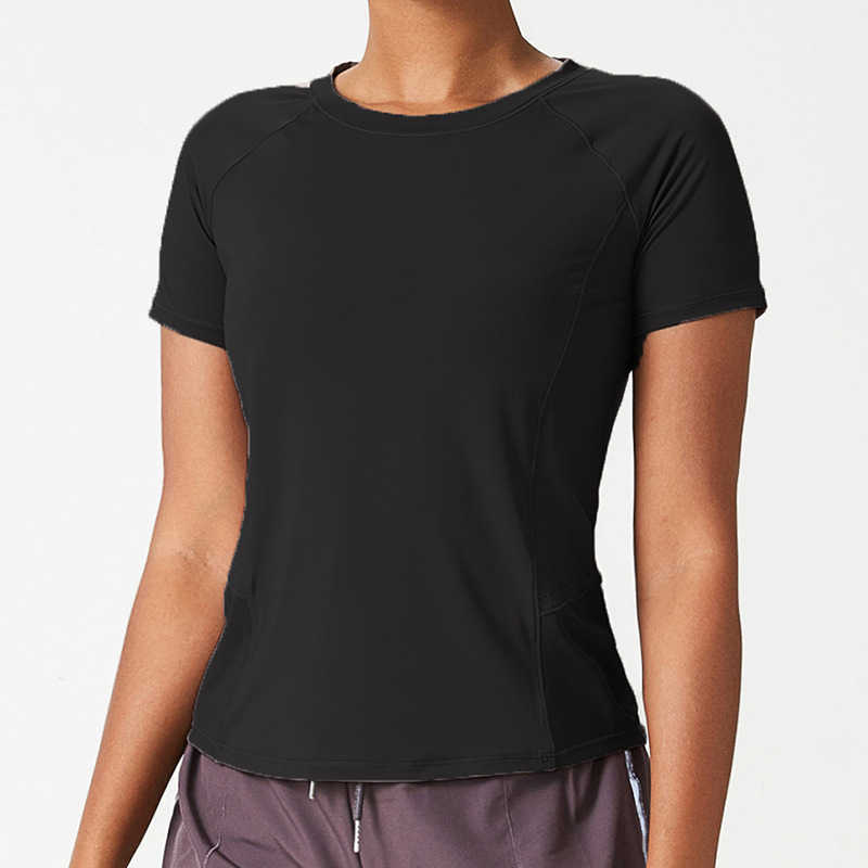 L-045 Womens Mesh Back Breathable Yoga Sports Tops Solid Color Quickly Dry Shirt Running Fitness Casual Gym Clothes Women Short Sleeve Tee T-Shirt