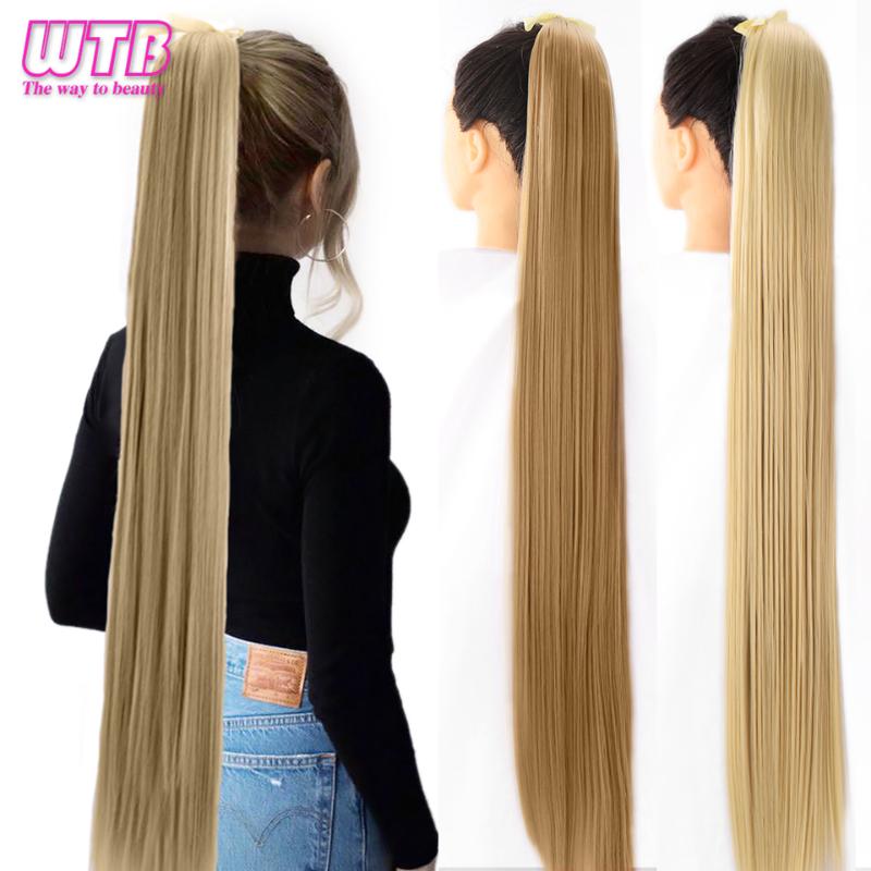 Synthetic Wigs WTB Long Silky Straight Drawstring Ponytail Hairpieces For Women Clip In Hair Tail False 80cm